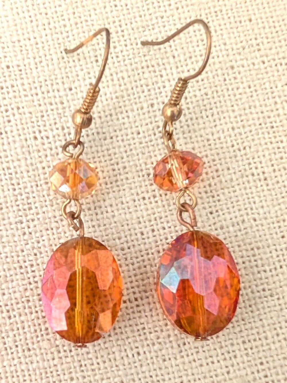 Orange faceted glass drop earrings